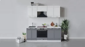Кухонный гарнитур «Долорес» длиной 200 см со шкафом НБ (Белый/Сноу/Титан)