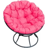 Кресло M-GROUP папасан без ротанга чёрное, розовая подушка